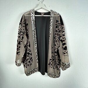 Chico's Easywear Womens Animal Print Kimono Cardigan Sweater Size 3 Black Beige